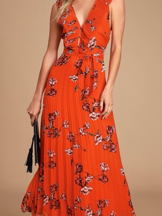 Lulus Dresses & Skirts - Lulu's Orange Floral Maxi Dress